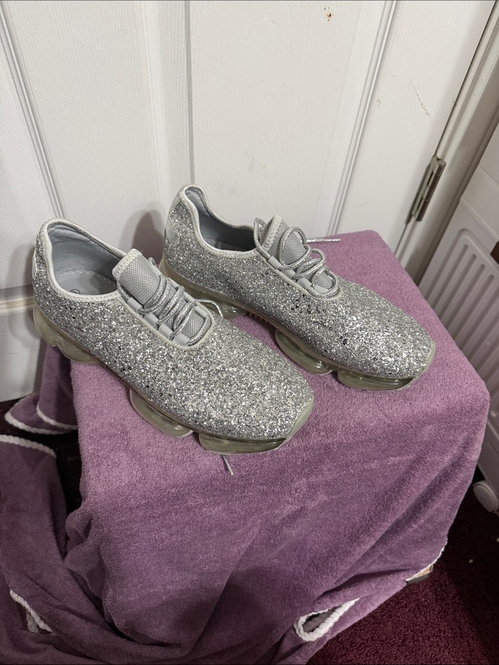 Sparkle Knit Silver Women's Athletic Sneakers